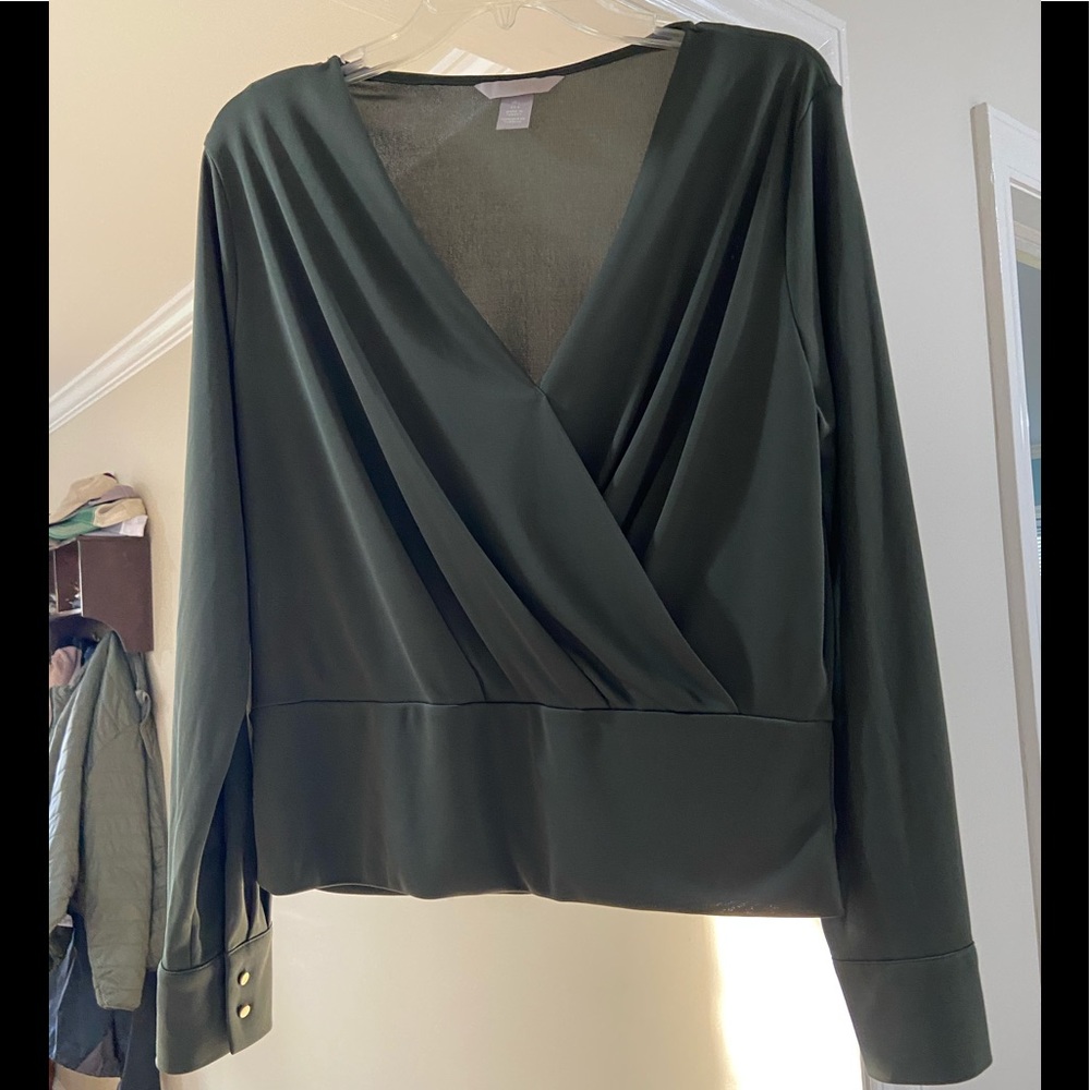 Green Sheer Cropped H&M Long-sleeve Blouse Large